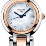 Prima Luna stainless steel and rose gold quartz mother of pearl diamond dial