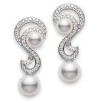 18ct White gold diamond set swirl drop earrings
