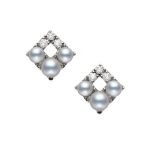 18ct white gold Mikimoto pearl and diamond square shaped stud earrings