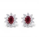 Ruby and Diamond Cluster Stud Earring