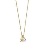 18ct Yellow gold Mikimoto 5.5mm pearl and diamond flower pendant on 18ct yellow gold chain.