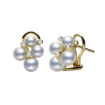 18ct yellow gold Mikimoto A grade pearl and diamond cluster earrings